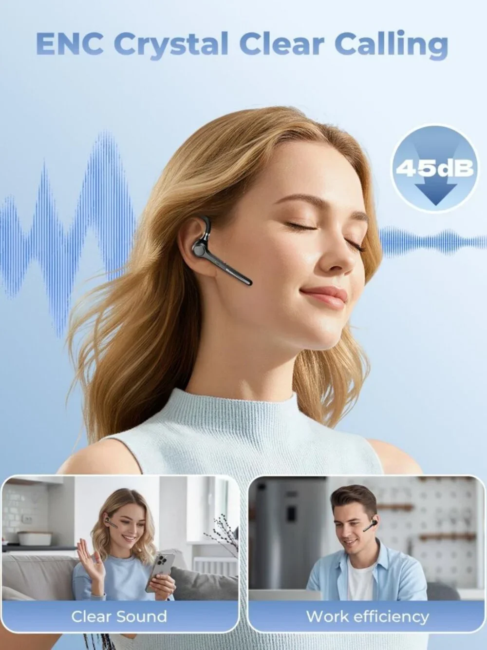 Wireless Bluetooth Headset V5.4 with 500mAh Case, 50H Talk Time, Noise